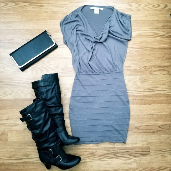 MAX STUDIO 🧜‍♀️ Banded Mini Dress w Draped Neck - Picture 1 of 6